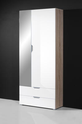 Šatní skříň se zrcadlem Eva 3039 (157) Sonoma dub/vyskoý bílý lesk - 1