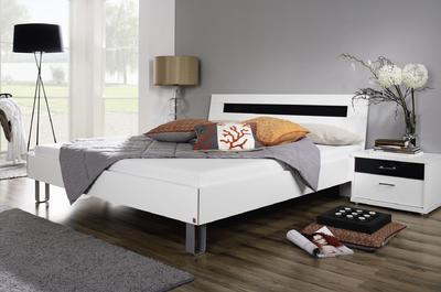 Futonová postel Plus-2 alpin bílá, čelo postele se skleněnou deskou v černé barvě - 1