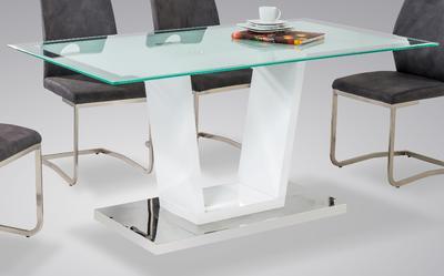 Jídelní stůl Dennis, sklo/ vysoký bílý lesk - 2